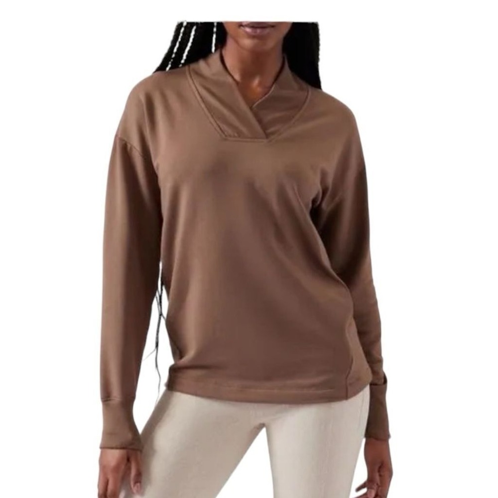 Athleta Clarity Size XS Brown V Neck Pullover Sweatshirt Long Sleeve Athleisure